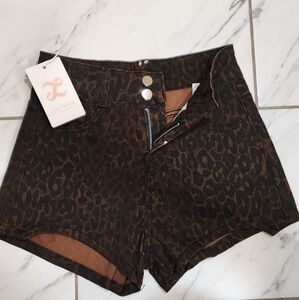 Leopard Print High Waist Jean Shorts | NWT | Size S